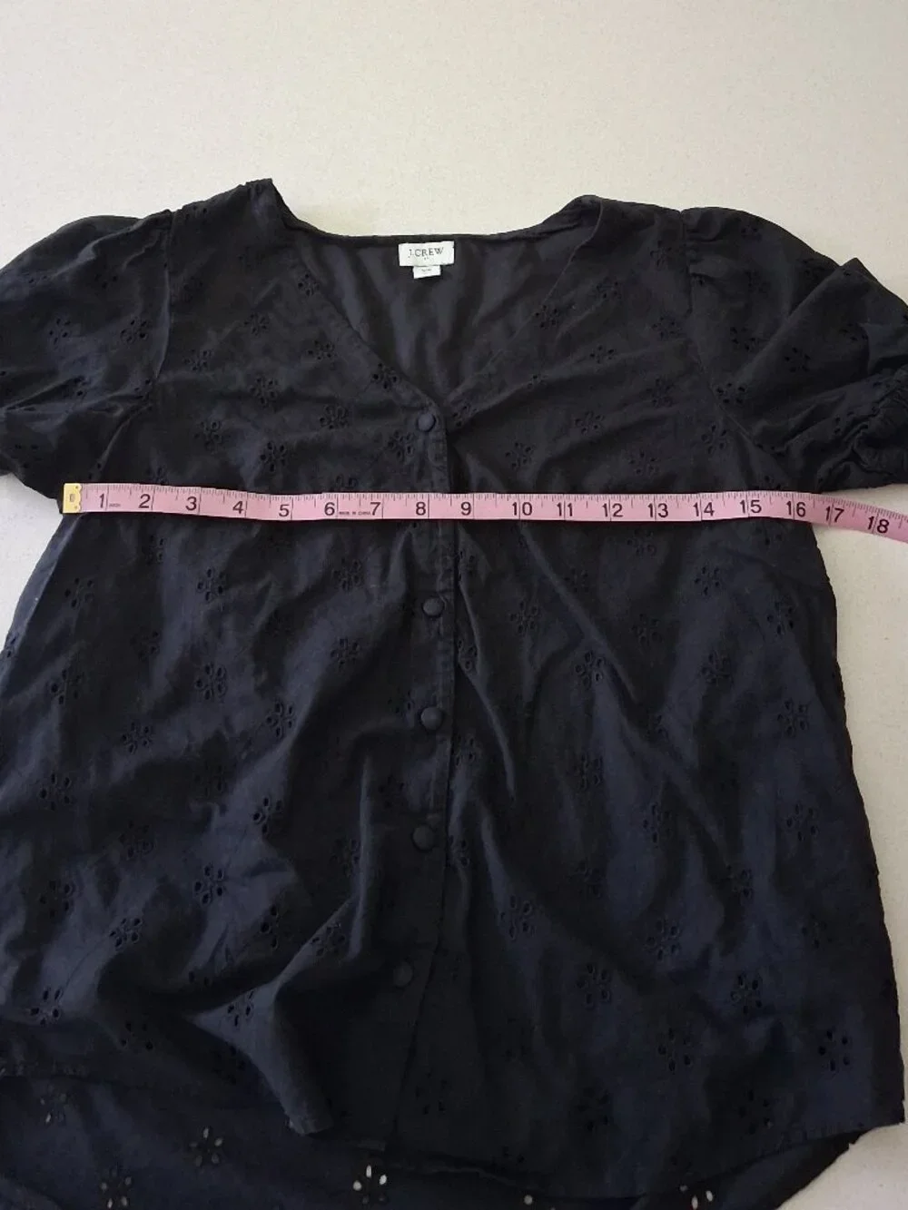 J. Crew Black Eyelet Puff Sleeve Button Down Blouse Women's Size XS
